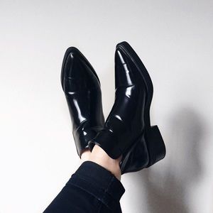 Zara Black Patent Pointed Toe Ankle Booties